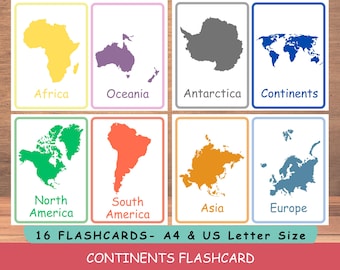 Continents Flashcards for Kids | Geography Learning Cards | Montessori Classroom Printable