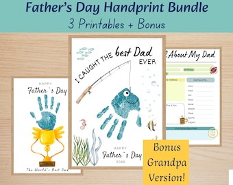 Father’s Day Handprint Printable Bundle, Kids Handprint Craft Gift for Dad, All About My Dad Worksheet, Preschool DIY Gift, Grandpa Bonus