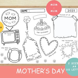 Folha de Atividades Imprimível Tudo Sobre Mamãe e Mamãe | Mamãe e Mamãe | Atividade de Dia das Mães para Crianças | Tamanhos A4 e Carta EUA | Download Instantâneo