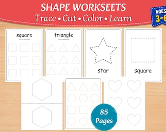 Shape Worksheets for Kids | Shape Learning Activities for Preschool & Kindergarten | Trace Cut Shapes | Fine Motor Skills | Homeschool