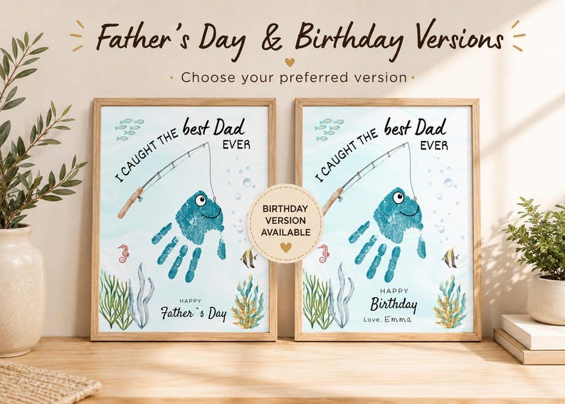 Father’s Day Handprint Craft Printable, Dad Fishing Gift from Kids, DIY Handprint, Personalized Father’s Day Gift, Last Minute Gift for Dad image 3