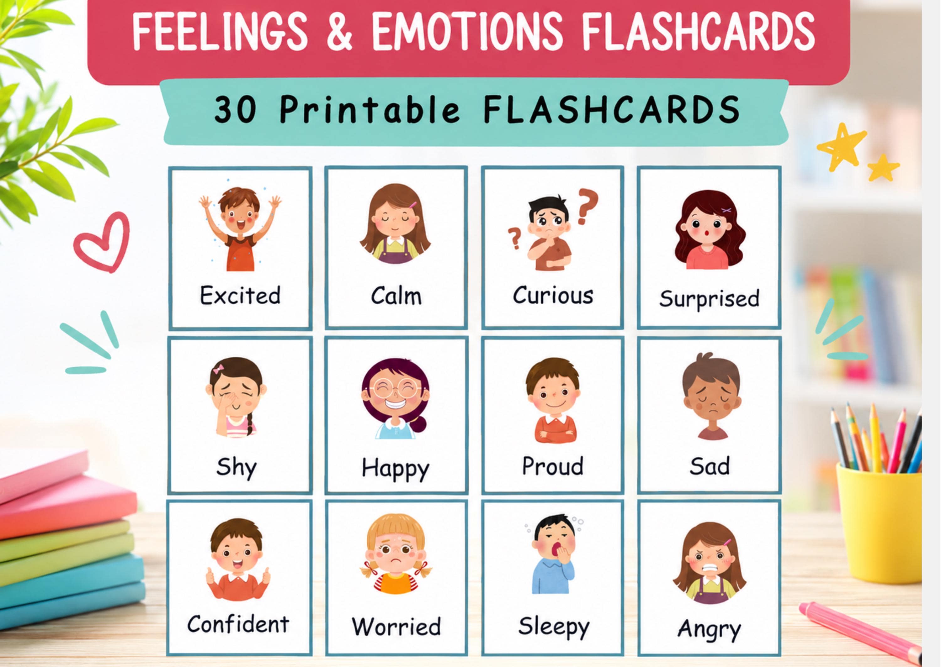 Emotions and Feelings Flashcards for Kids – Preschool
