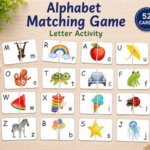 Alphabet Matching Cards – Uppercase Lowercase Learning Game, Kindergarten Preschool Letter Recognition, Printable Activity, image 1