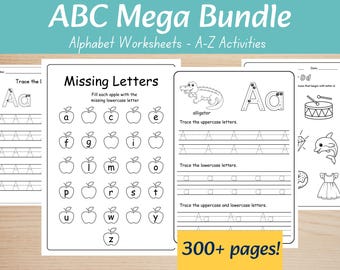 Alphabet Worksheets Bundle | Alphabet Tracing Printable Activities | Preschool Kindergarten First Grade Printable | Homeschool