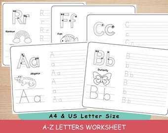 Alphabet Tracing Worksheet A-Z Printable Preschool Kindergarten 1st Grade Handwriting Practice ABC Phonics
