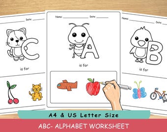 Alphabet Worksheets Printable, Easy Alphabet Learning, Preschool Coloring Book, Kindergarten Writing Practice, Letter Recognition