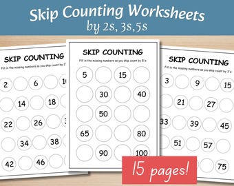 Skip Counting Worksheets for Kids | Math Practice by 2s, 3s, 5s  | Missing Numbers | Preschool and 1st Grade Pages | Math Activity