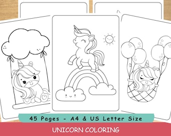 Unicorn Coloring Pages for Girls- Printable Coloring Book- Unicorn Themed Party Activity- Children Screen Free Activity