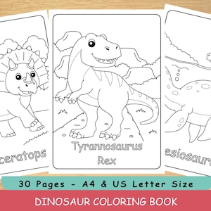 30 páginas para colorear de dinosaurios para niños – Fichas divertidas de dinosaurios – Actividades imprimibles para la educación en casa – PDF educativo imprimible (tamaño A4 y carta EE. UU.)
