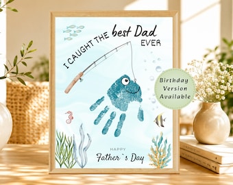 Father’s Day Handprint Craft Printable, Dad Fishing Gift from Kids, DIY Handprint, Personalized Father’s Day Gift, Last Minute Gift for Dad