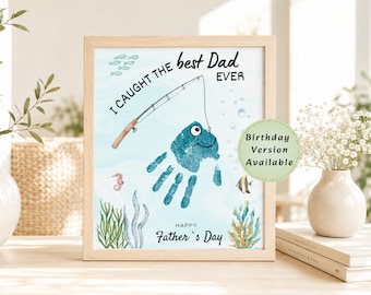 Father’s Day Handprint Craft Printable, Dad Fishing Gift from Kids, DIY Handprint, Personalized Father’s Day Gift, Last Minute Gift for Dad