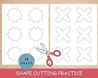 Shape Cutting Practice Worksheet, Preschool Fine Motor Activity, Kindergarten Excercise, Scissor Skills, Hand Control, Busy Book