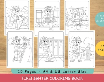 15 Firefighter Coloring Pages for Kids – Toddler Fun Printable Activity Sheets | Fireman Theme | Community Helpers Coloring Book