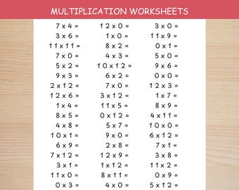 Multiplication Worksheets 0-12 Printable, Math Drills, Times Tables Worksheets, Single Digit Multiplication, 2nd 3rd Grade Math