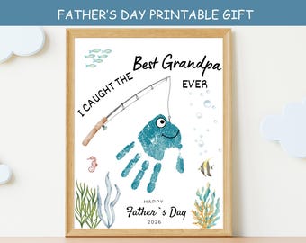 Father’s Day Grandpa Gift, Handprint Craft Printable, I Caught The Best Grandpa Ever, Fishing Handprint Art, Kids Keepsake Gift, DIY Card