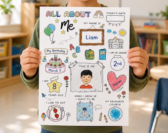 All About Me Printable Worksheet | Back to School Activity | First Day of School | Preschool, Kindergarten, First Grade & 2nd Grade