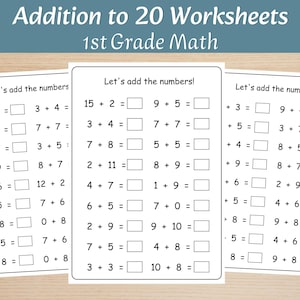 First Grade Addition Worksheets | Addition to 20 Practice | Homeschool Math | No Prep Worksheets | 1st Grade Math Activities