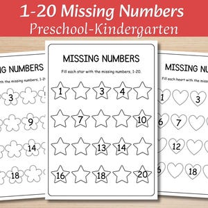 Missing Numbers  1-20 | Math Worksheets for Early Learners | 1st Grade & Preschool Kindergarten Math Practice | Fill in the blanks Activity