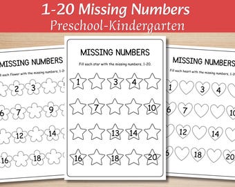 Missing Numbers  1-20 | Math Worksheets for Early Learners | 1st Grade & Preschool Kindergarten Math Practice | Fill in the blanks Activity