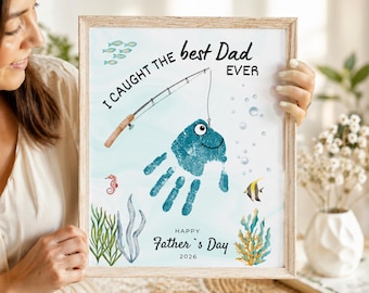 Father’s Day Handprint Craft Printable, Dad Fishing Gift from Kids, DIY Handprint Art, Instant Download, Last Minute Gift for Dad