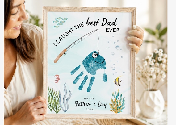 Father’s Day Handprint Craft Printable, Dad Fishing Gift from Kids, DIY Handprint, Personalized Father’s Day Gift, Last Minute Gift for Dad