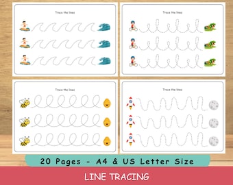 Hojas de trabajo para trazar líneas para niños: control del lápiz y práctica de preescritura - Páginas de libro de actividades - Actividad de motricidad fina para niños pequeños en la escuela en casa
