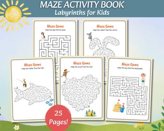 Maze Activity Book for Kids, Printable Games, Labyrinth Maze, Puzzle, Digital Download, Pages for Kindergarten Preschool