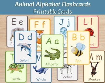 Animal Alphabet Flashcards for Kids -  Printable ABC Learning Cards