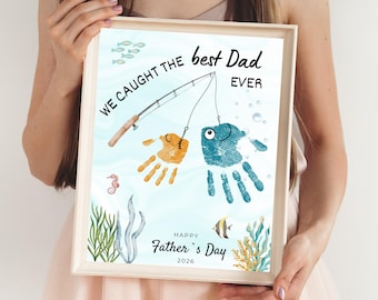 Manualidad de huellas de manos para el Día del Padre para 2 niños / ¡Encontramos al mejor papá del mundo! / Huellas de manos para imprimir entre hermanos / Regalo para papá de parte de los niños