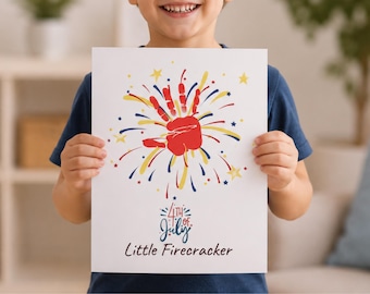 Little Firecracker Handprint Craft Template | 4th of July Baby Shirt Design | Patriotic Kids Keepsake | Independence Day Printable | DIY