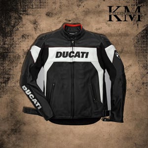 Handmade Ducati Corse Black Leather Motorcycle Jacket CE Armored Biker Gear Cowhide Racing MotoGP Style  Ducati Motorbike Leather Jacket
