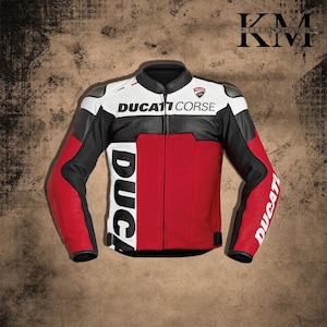 Handmade Ducati Corse Black Leather Motorcycle Jacket CE Armored Biker Gear Cowhide Racing MotoGP Style  Ducati Motorbike Leather Jacket