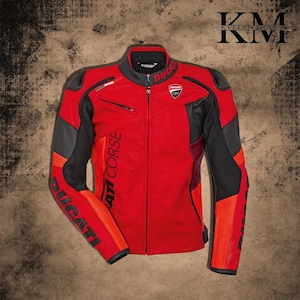 Handmade Ducati Corse Red Leather Motorcycle Jacket CE Armored Biker Gear Cowhide Racing MotoGP Style  Ducati Motorbike Leather Jacket