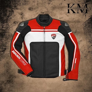 Handmade Ducati Corse Black Leather Motorcycle Jacket CE Armored Biker Gear Cowhide Racing MotoGP Style  Ducati Motorbike Leather Jacket