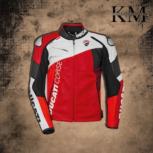 Handmade Ducati Corse Red Leather Motorcycle Jacket CE Armored Biker Gear Cowhide Racing MotoGP Style  Ducati Motorbike Leather Jacket