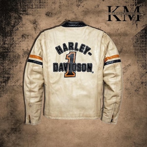 Handgefertigte Harley-Davidson Vintage Beige Echte Retro HD Reitlederjacke für Herren, klassische Motorrad-Biker-Ausrüstung Lederjacke
