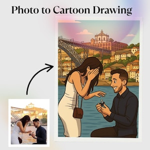 Cartoon Portrait from Photo – Digital Download | Fun Custom Caricature, Pet or Couple Illustration, Profile Picture Art