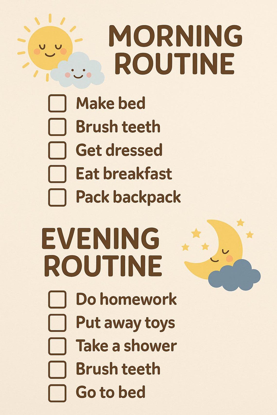 Kids Morning and Evening Routine Chart Printable - Daily Checklist for ...