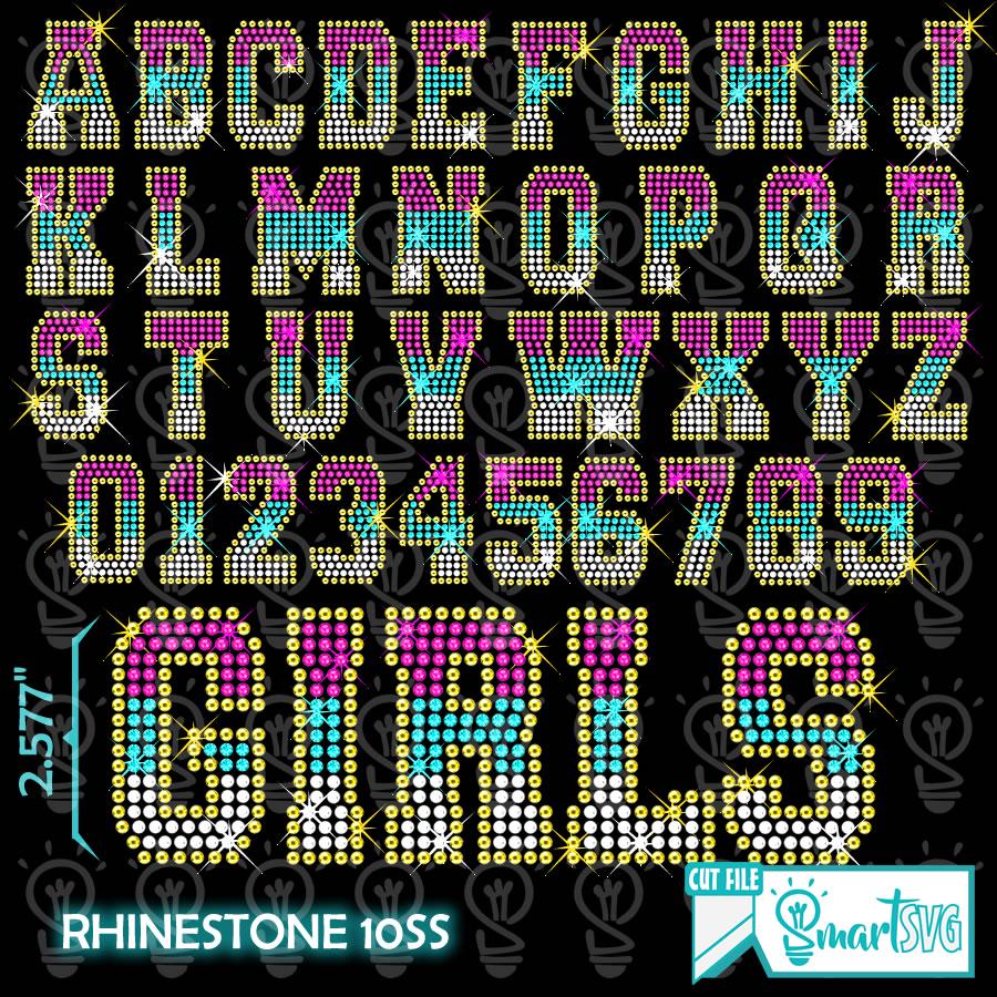Pack of 6 Rhinestone Fonts, Rhinestone Template Collegiate Font ...