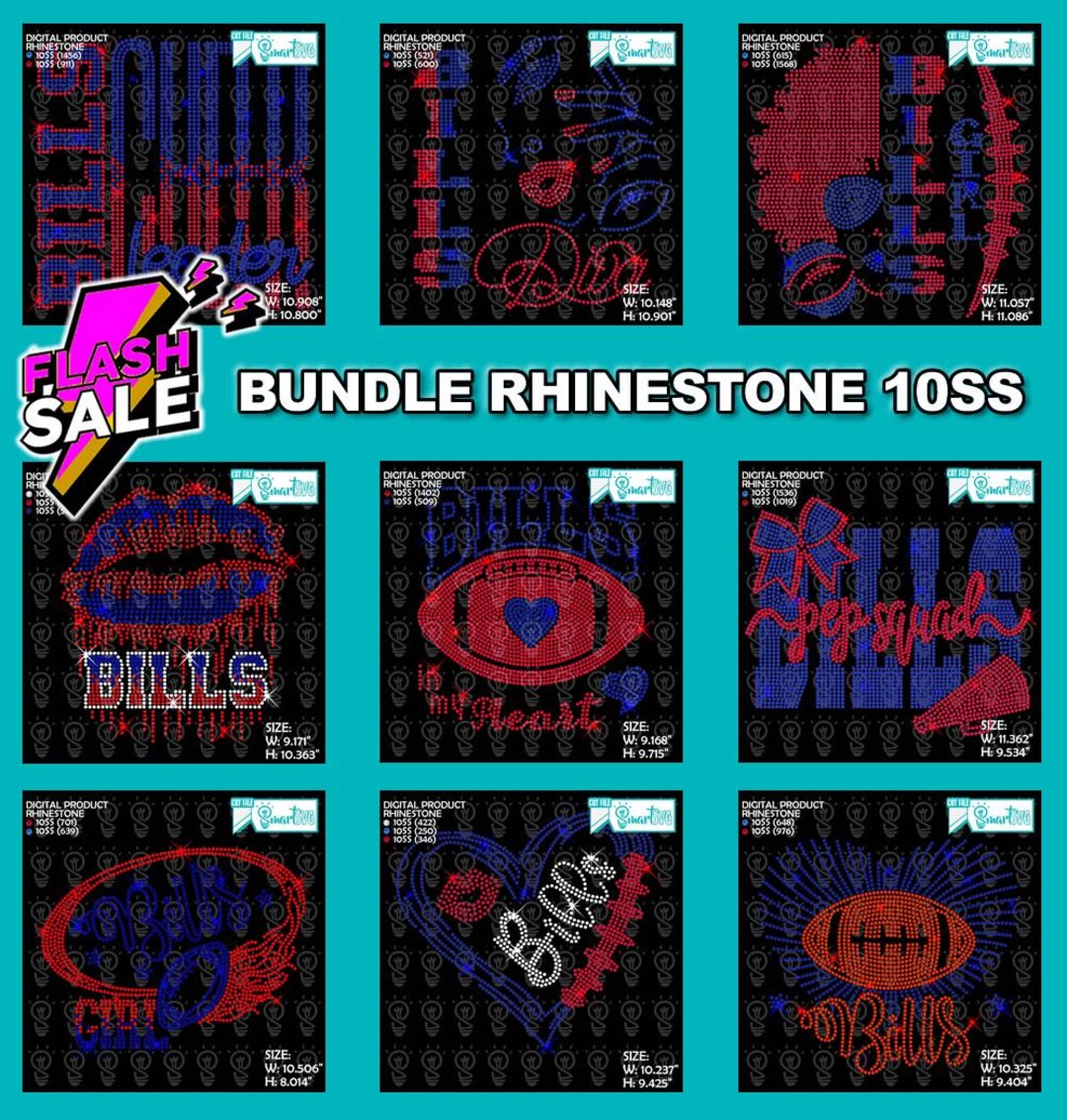 Pack of 9 Bills Football Rhinestone Svg, Digital Templates Svg - Etsy