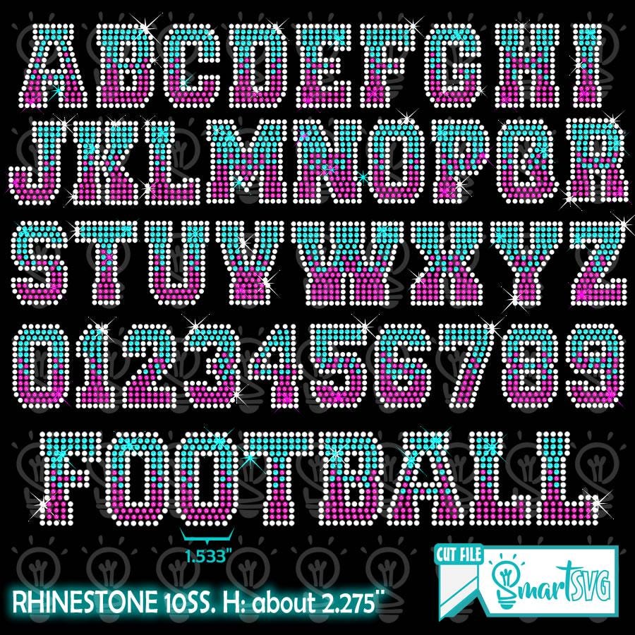 Rhinestone Template Font 2 Colors, Rhinestone University Font Svg ...