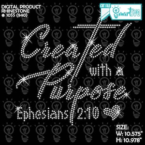 Created with a purpose rhinestone svg, Jesus shine svg, biblie svg, Christian rhinestone svg, jesus svg, faith  svg, god svg