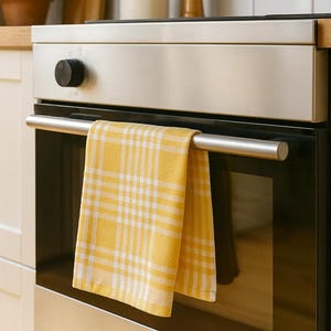 Torchon jaune en coton Vichy : torchon de cuisine rustique rustique (17,7 x 27,5 po.)