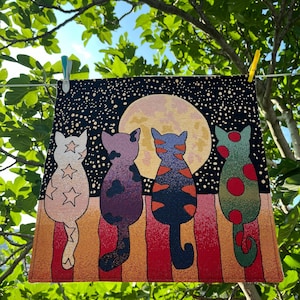 Funda de almohada de gato, funda de cojín Moonlight, decoración tejida de gato, funda de almohada colorida, funda de almohada artística de gato para regalo, funda de cojín de algodón