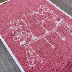 Handwoven Pink Cotton Kitchen Towel: Reversible Farmhouse Dish Cloth
