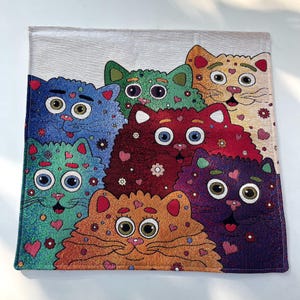 Colorful Cats Throw Pillow Cover: Whimsical Woven Cotton Cushion