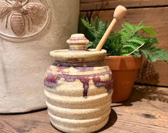 Handcrafted Stoneware Honey Pot with Drip Glaze