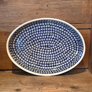 Large Polish Pottery Casserole, Baker Dish: Navy Blue and White Kitchen