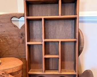 Vintage Wooden Curio, Display Shelf: Cottagecore, Farmhouse, Country, Grandmacore Style