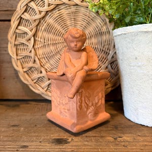 Vintage Small Terracotta Cherub Succulent, Herb Planter